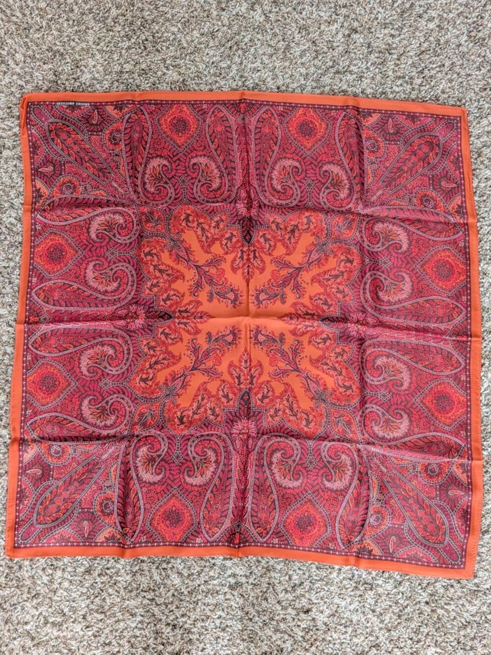 346 Brooks Brothers Orange Paisley Square Silk Scarf